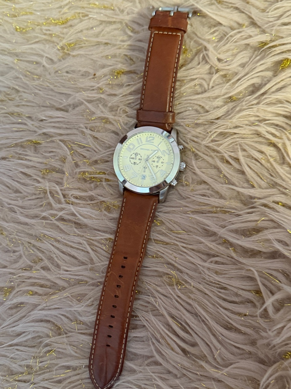 KORS Michael Kors Brown Leather Strap Watch with Cream Dial Preloved